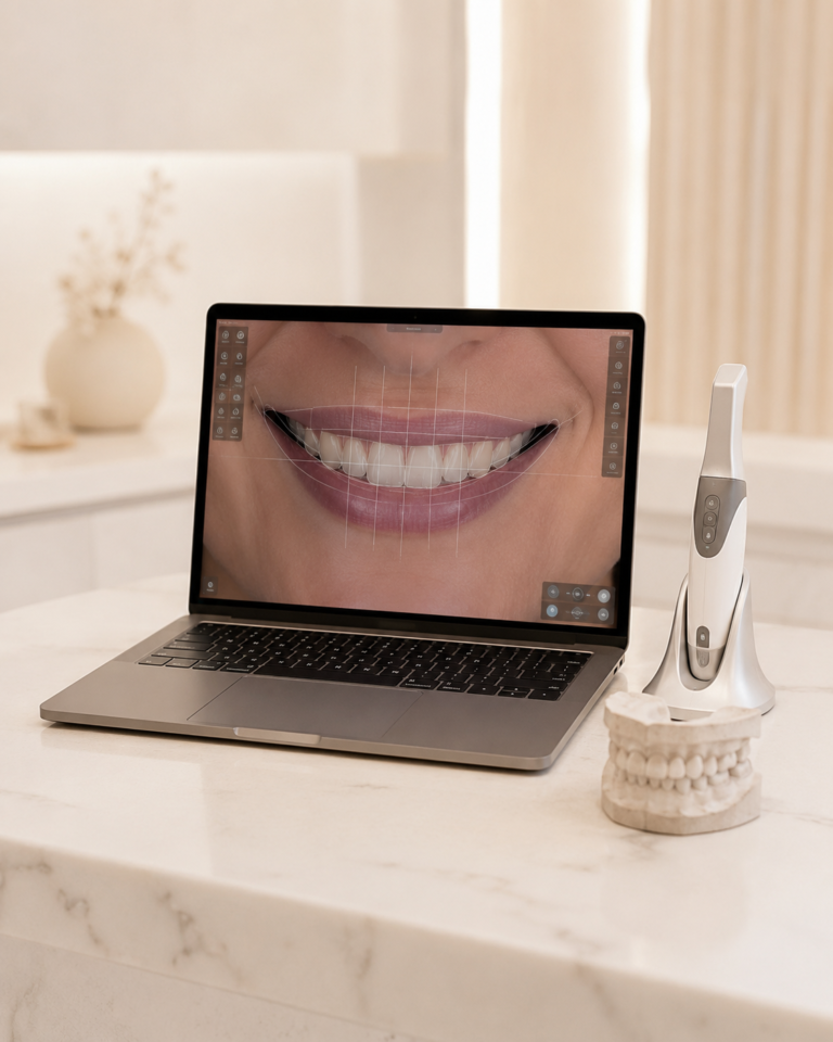 Planejamento digital de sorriso para avaliar indicação de facetas de porcelana em Campinas com foco em naturalidade e preservação dental.