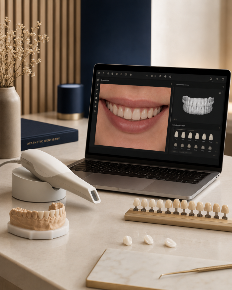 Planejamento digital para escolher dentista para facetas de porcelana em Campinas com foco em naturalidade e estética dental personalizada.