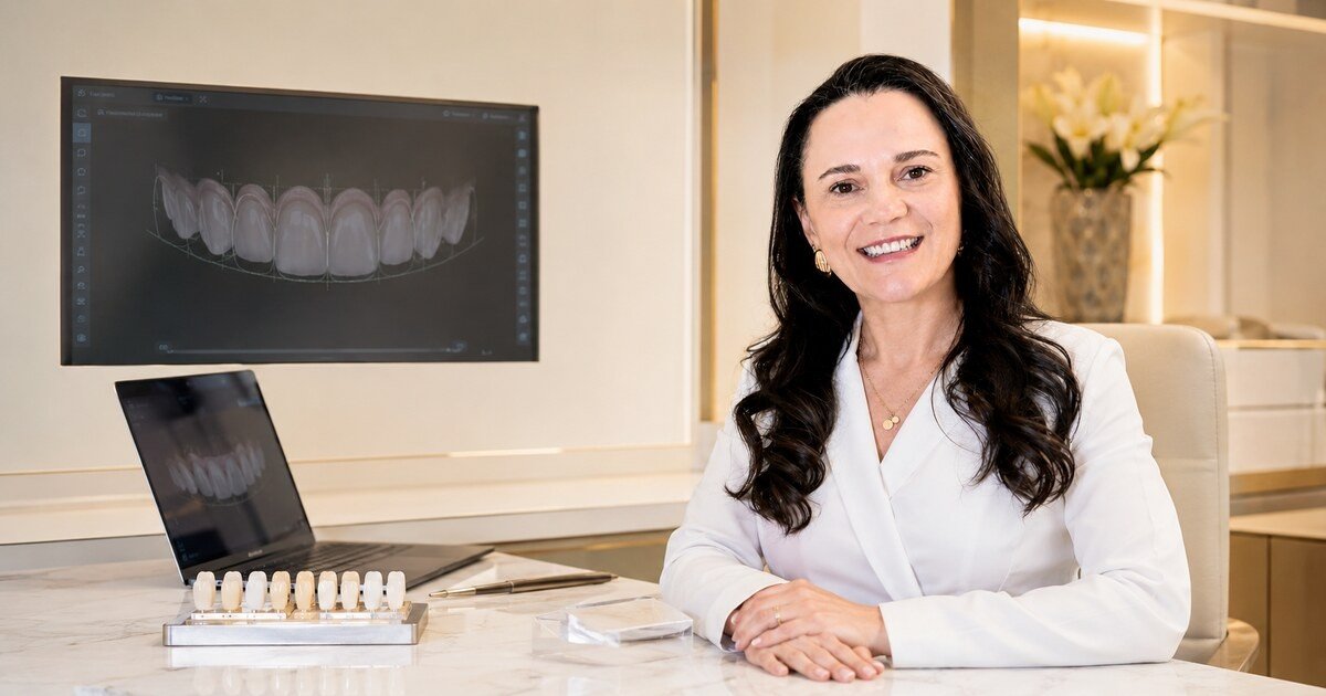 Dra. Clarissa Freitas em planejamento estético de facetas de porcelana e lentes de contato dental